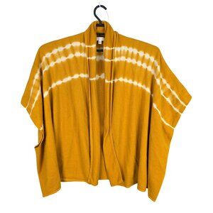 Womens Garnet Hill Mustard & White Tie Dye Cashmere Cardigan Open Front Size S